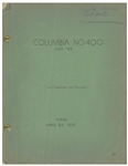 Moe Howard's 32pp. Script Dated April 1937 for The Three Stooges Film ''Cash and Carry'', With Different Working Title -- Annotations in Moe's Hand & 2 Additional Pages of Script Changes -- Very Good
